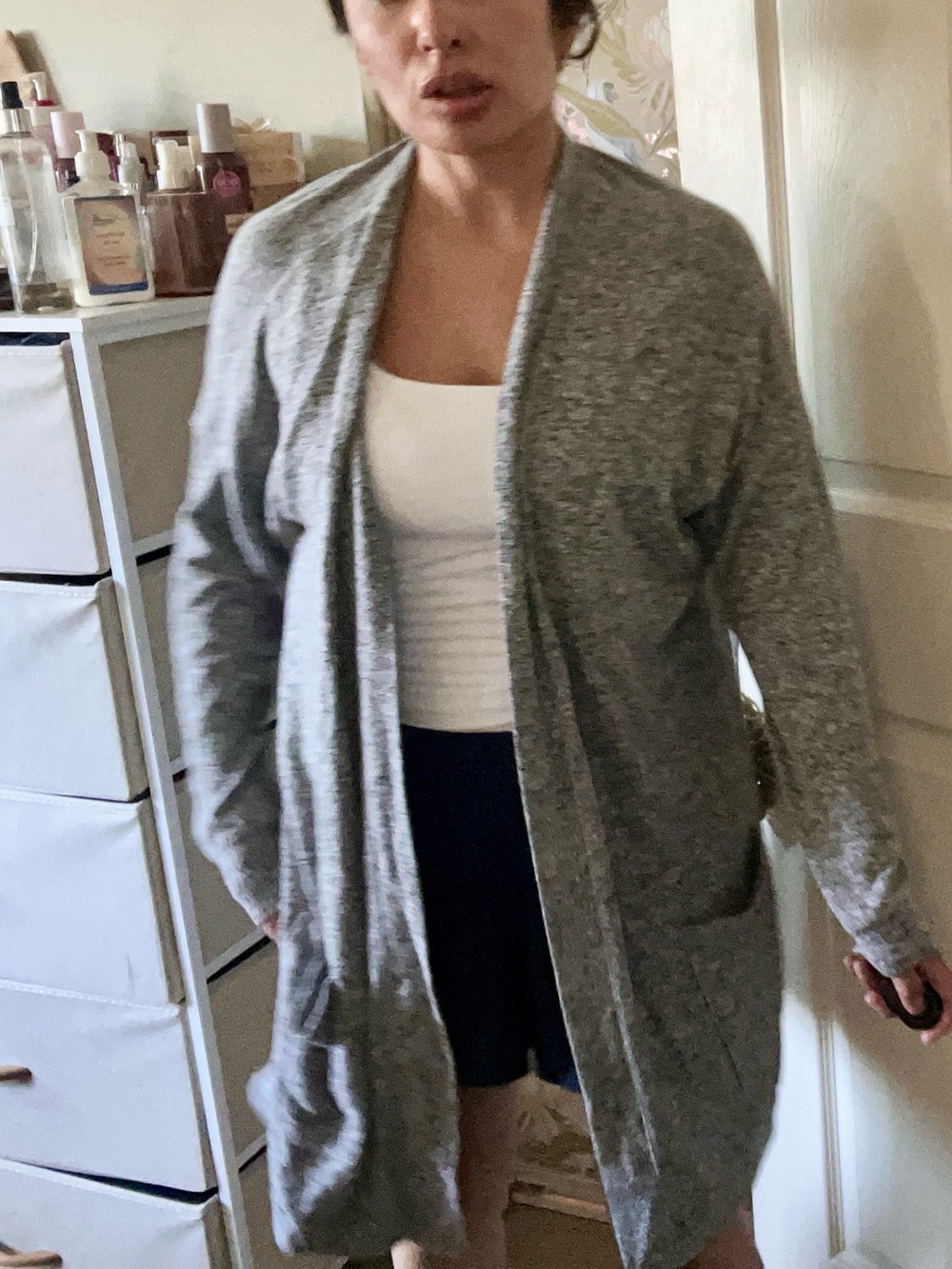 Gibson Heather Gray Open-Front Long Cardigan